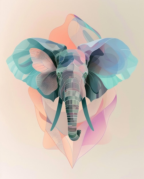 Photo surreal portrait of wise elephant with butterfly wings ears in pastel colors