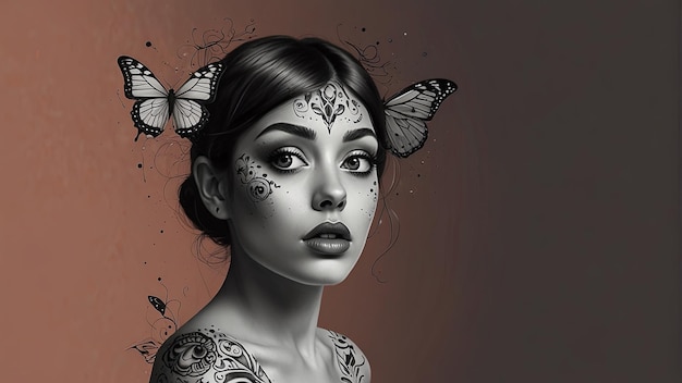 Photo a surreal portrait of a woman with intricate tattoo designs on her face and body