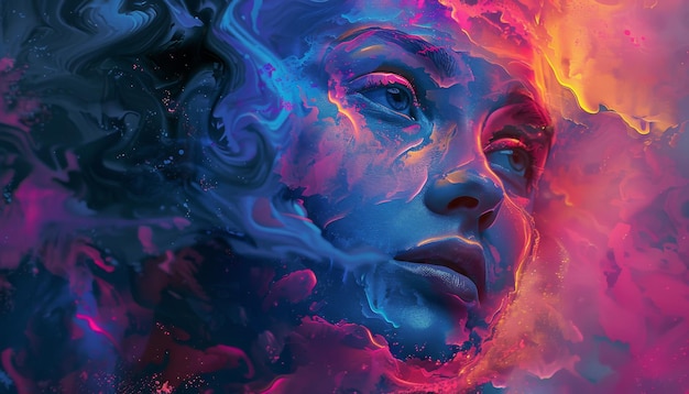 Photo a surreal portrait of a womans face rendered in vibrant abstract colors the image evokes emotions of mystery and wonder