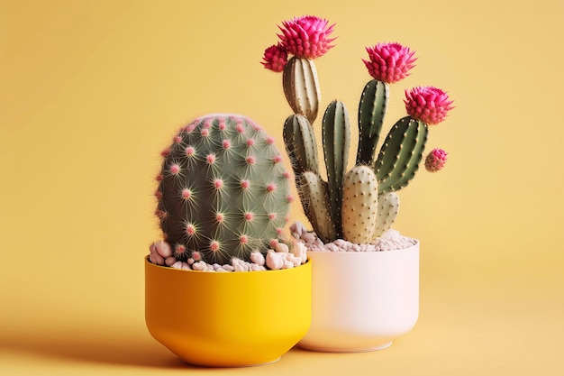 Surreal prickly cacti on pastel gradient background Floral creative concept Generative AI illustration