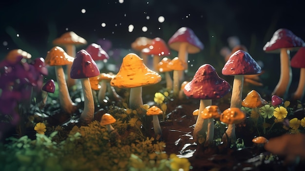 Surreal psychedelic landscape fantastic mushrooms