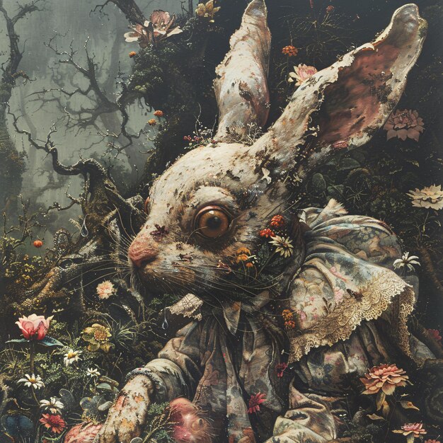 Surreal Rabbit in an Enchanted Forest Setting