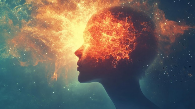 Photo surreal silhouette of a human head with fractal design representing creativity and consciousness