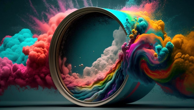 Surreal spray paint cans circle with trippy color clouds Generative Ai