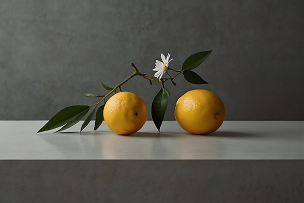 Photo surreal still life with lemons and pomegranates