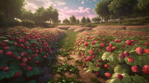 Surreal strawberry landscape Generative AI