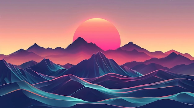 Surreal sunset over vibrant mountain range