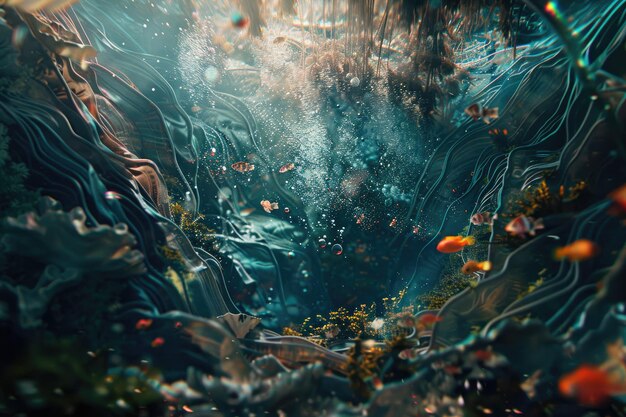 Photo surreal underwater realm revealed through oil layers