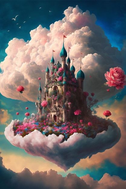 Surrealism art style of the castle in the cloud Generative Ai