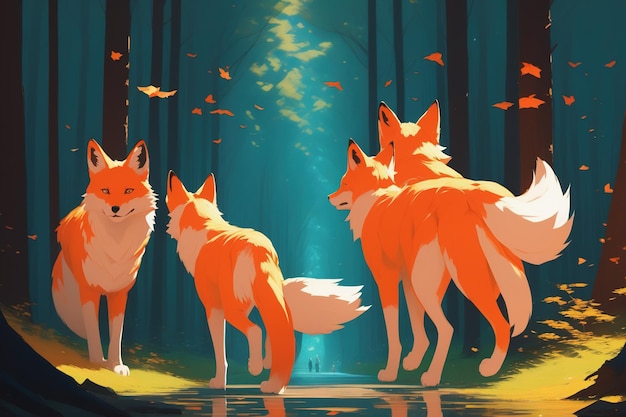 surrealism foxes in the forest