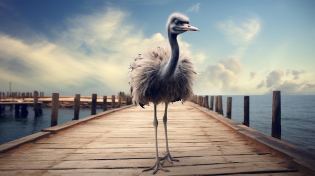 Surrealistic Celebrity Photography Ostrich On Old Pier