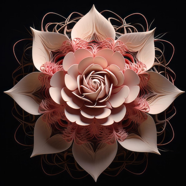 Surrealistic Geometric Flower Intricate 3d Paper Rose With Baroque Ornate Style