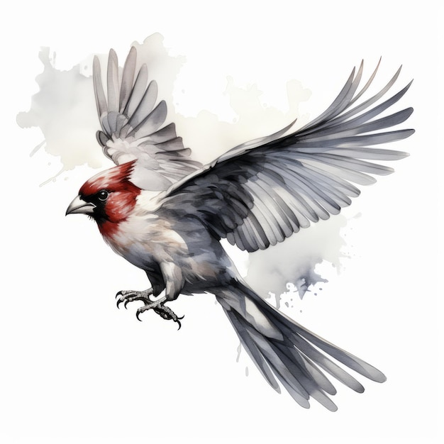 Surrealistic Watercolor Illustration Of A Flying Cardinal Bird