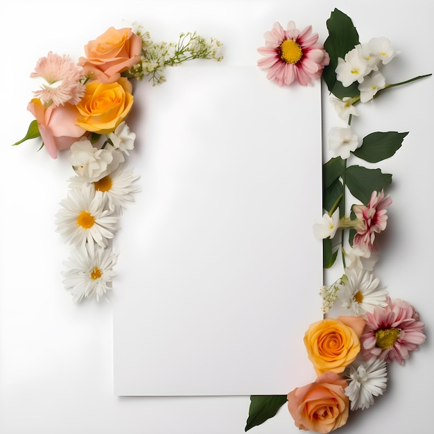 Surrounding a Vibrant Flowers and Blank Paper