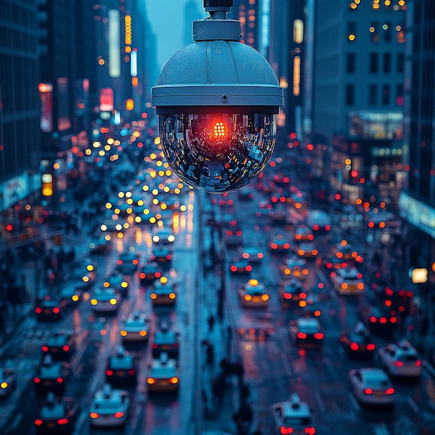 Photo a surveillance camera filming the traffic of cars in a metropolis blue tones