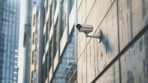 Surveillance camera on a sleek modern building facade a symbol of security and modern vigilance