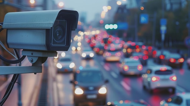 A surveillance camera tracking and automatically flagging vehicles with license plates on a