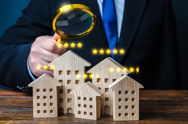 Surveyor evaluates property Evaluation of hotels and tourist places Search for best option to buy a luxury apartments VIP class Inspection Rating and prestige Compliance with quality standards