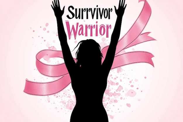 Photo survivor silhouette design a feminine silhouette with her hands raised in victory with a flowing p