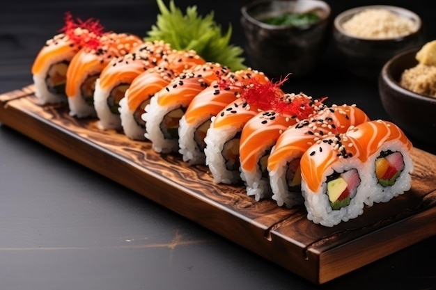 Sushi assortment with black sesame Menu Top view