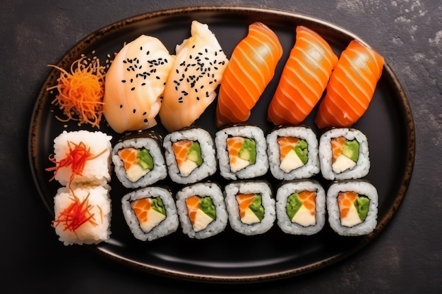 Sushi assortment with eel black sesame Menu Top view