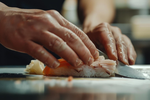 A sushi chefs precise knife skills