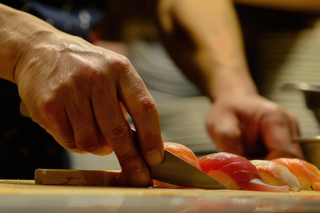 A sushi chefs precise knife skills