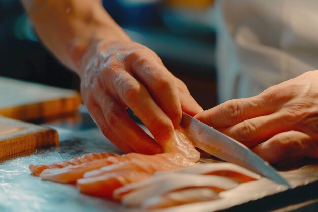 A sushi chefs precise knife skills