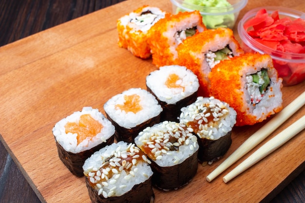 sushi on a cutting board