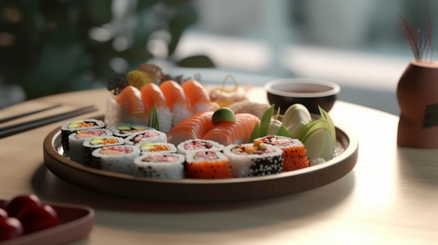 Sushi Dish for Lunch A eye catching illustration created using generative AI tools