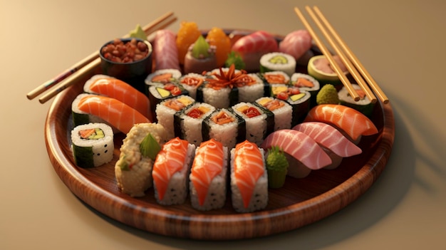 Sushi Dish for Lunch A eye catching illustration created using generative AI tools