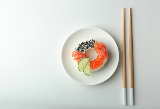 Sushi doughnut on white background