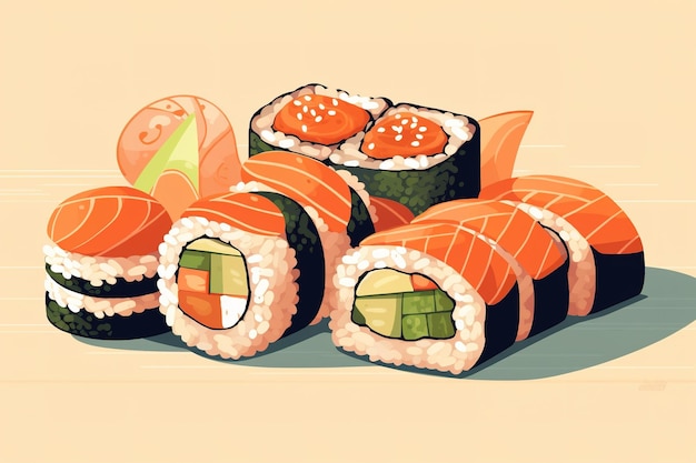 Sushi flat vector illustration cartoon