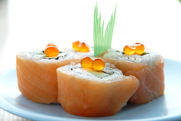 Sushi, Japanese sushi rolls and salmon roe, Japanese food