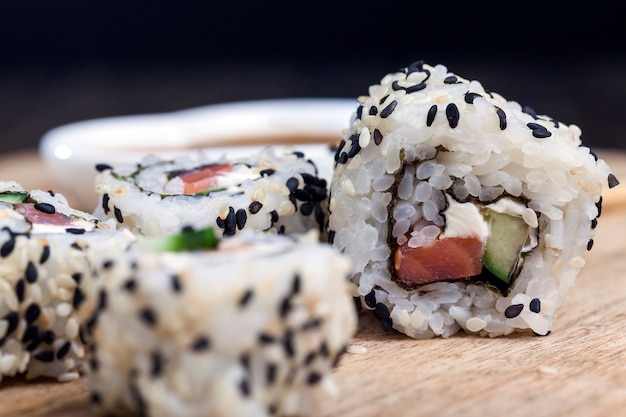 Sushi made from rice and trout 