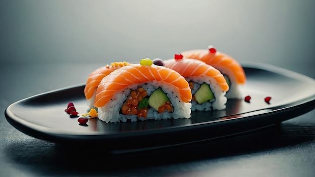 Sushi presented on a modern abstract plate