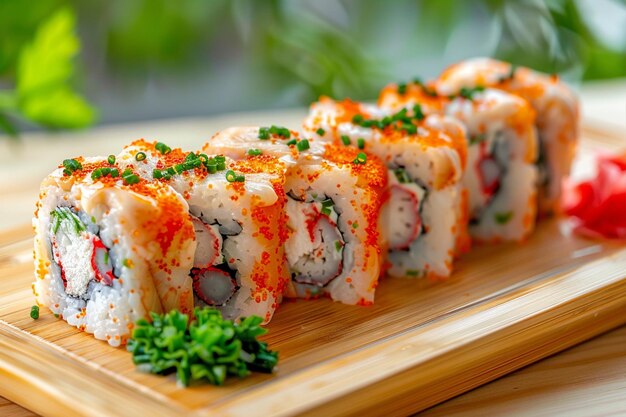 Sushi Rolls Coral Wooden Plate