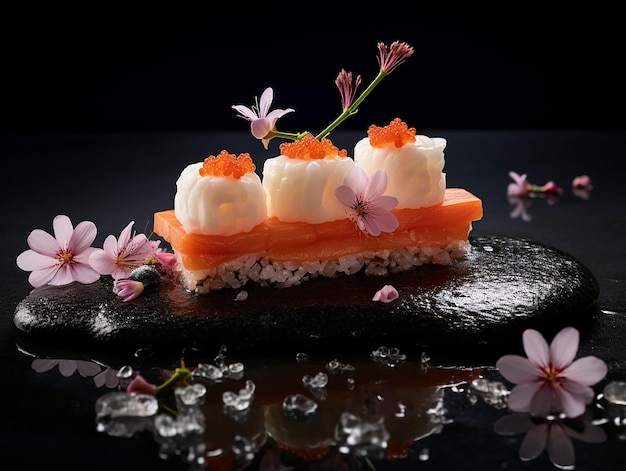 Sushi rolls excellent service style over black background generate ai