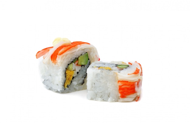 Sushi rolls Japanese food on white 