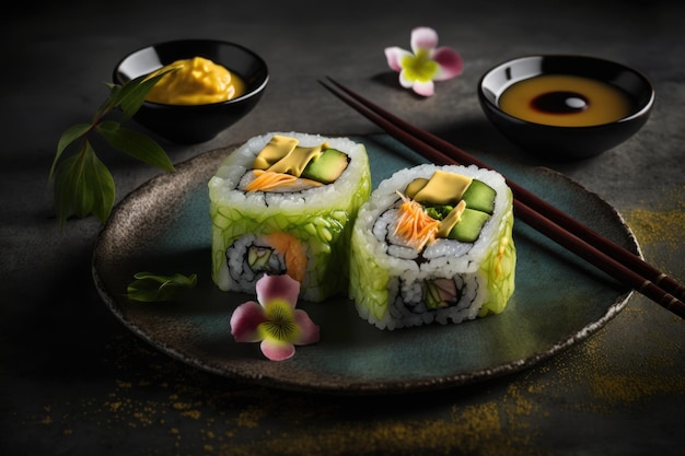 Sushi rolls made with fish and avocado Studio Image