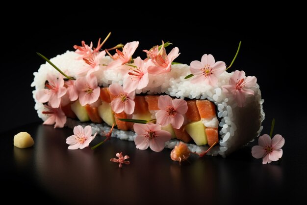 Photo sushi rolls with pickled cherry blossom yummy delicious sushi food image photography