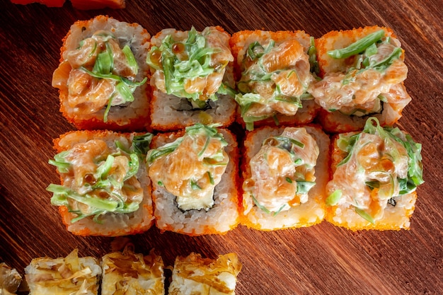 sushi rolls with salmon and cheese