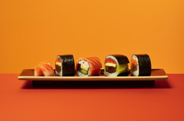 Photo sushi sushi roll and salmon sashimi traditional japanese food