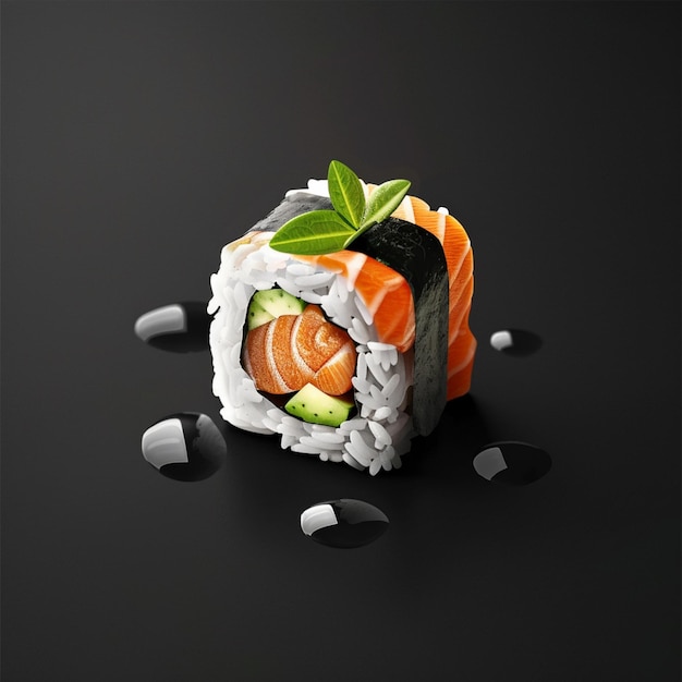 Photo a sushi that has a leaf on it