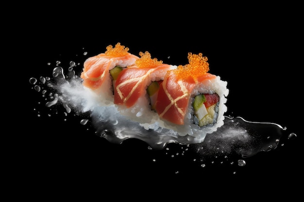 A sushi that is covered in water droplets