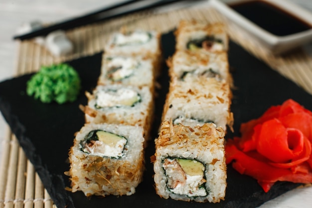 Sushi Uramaki Japanese Cuisine Seafood Food Roll Healthy Concept