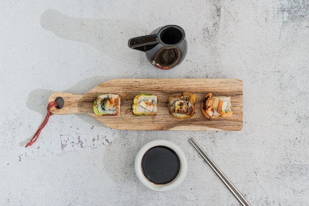 Sushi variety on a table for tasting