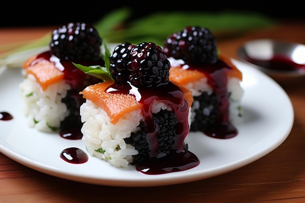 Sushi with Blackberry Sauce yummy delicious Sushi food image photography