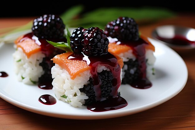 Photo sushi with blackberry sauce yummy delicious sushi food image photography