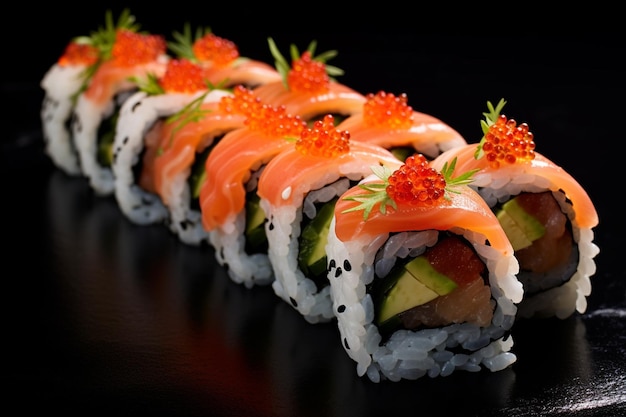 Sushi with Cucumber Rolls and Salmon Roe